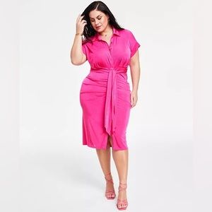 Nina Parker Tie-Front Ruched Shirtdress 2X